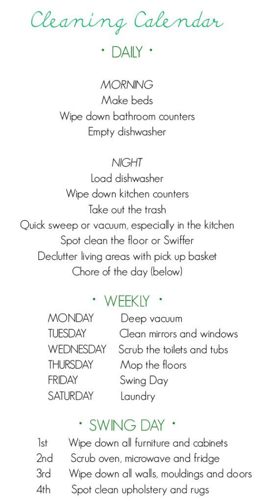 A Cleaning Calendar to Make Sure the House Stays Clean