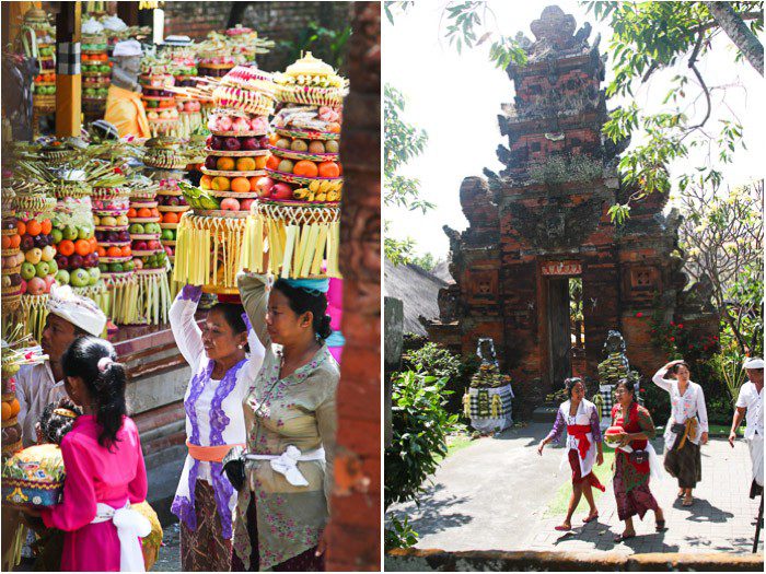 Fruit stand in Seminyak and a temple